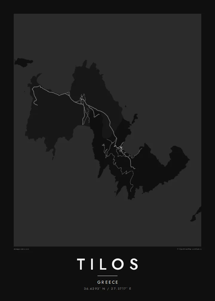 Tilos map poster — Noir style