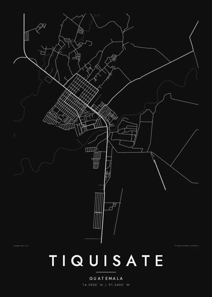 Tiquisate map poster — Noir style