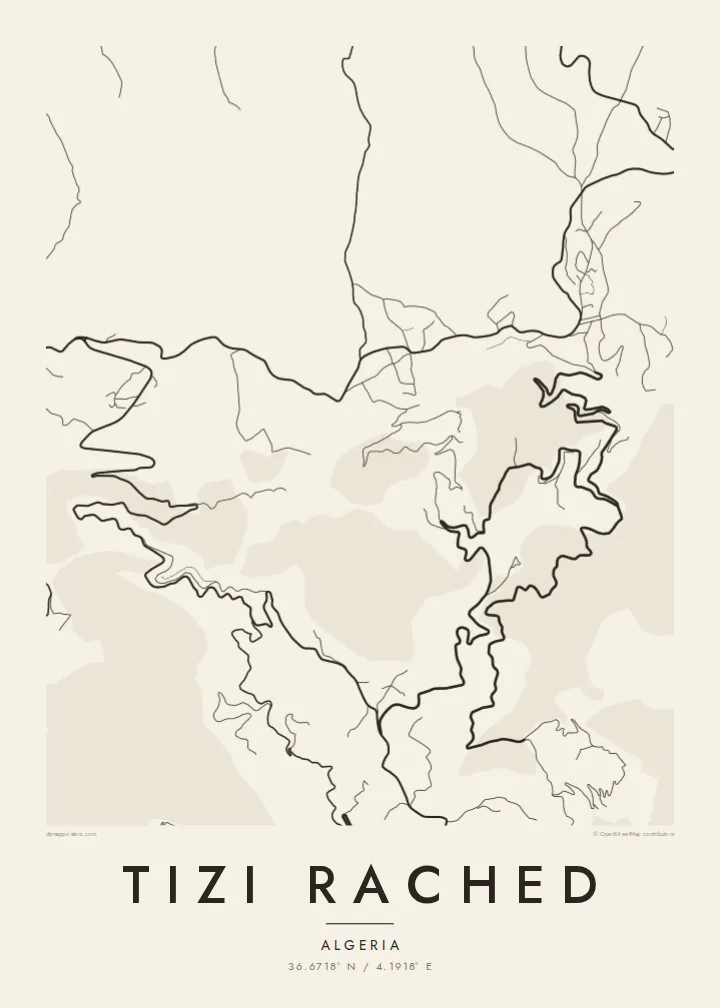 Tizi Rached map poster — Paper style