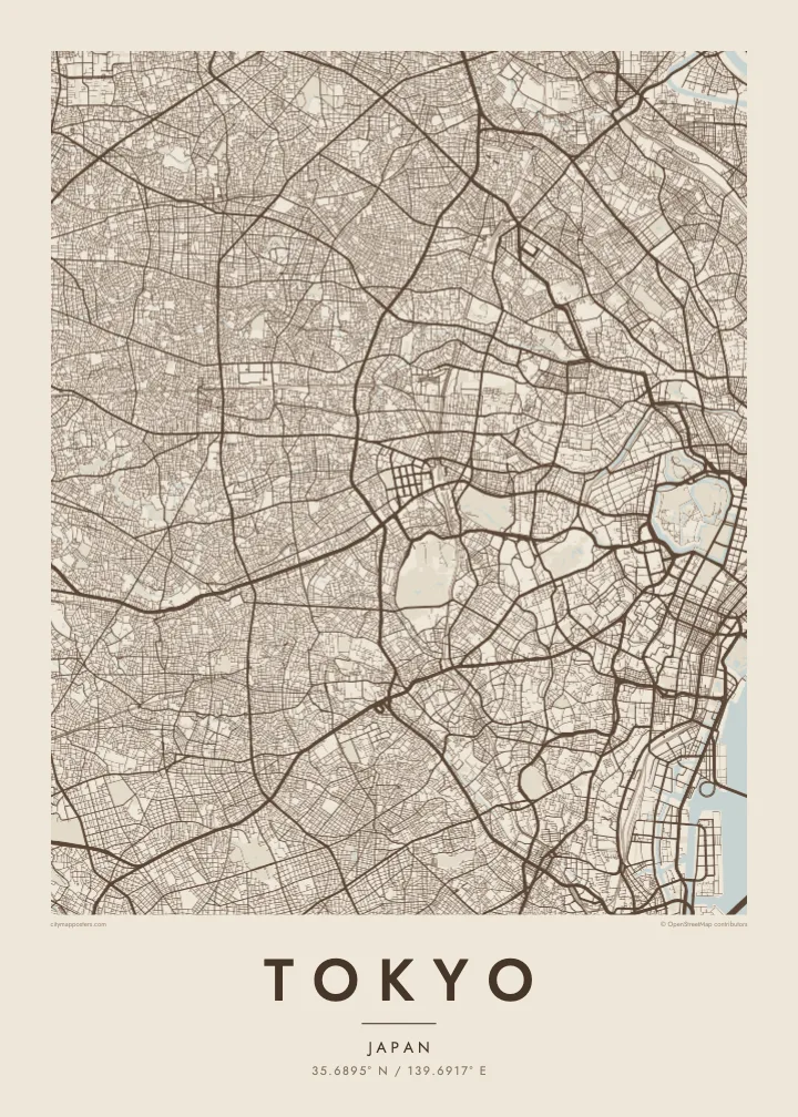 Tokyo map poster — Sand