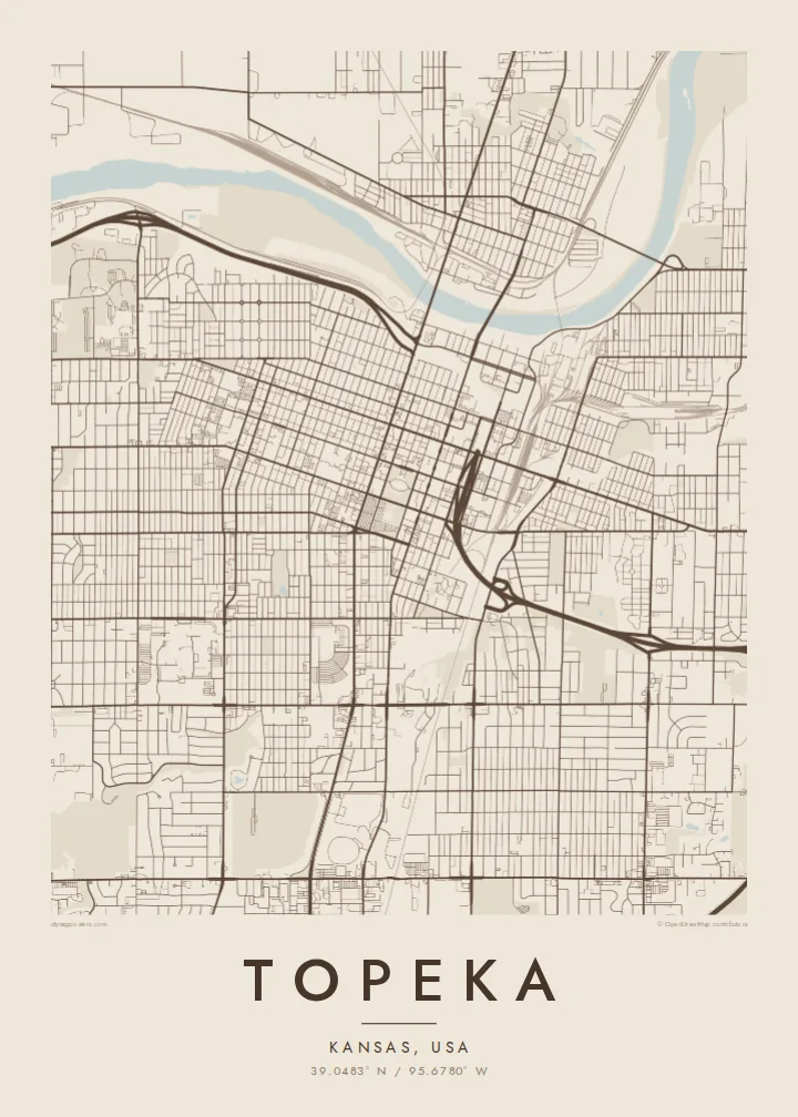 Topeka map poster — Sand style