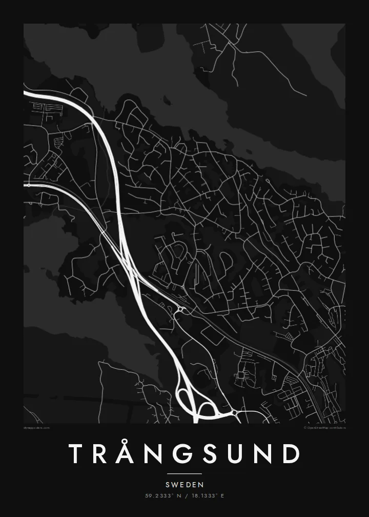 Trångsund map poster — Noir style