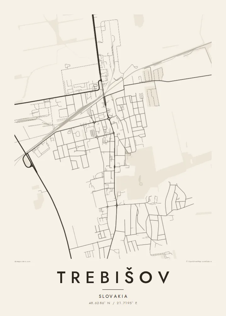 Trebišov map poster — Paper style