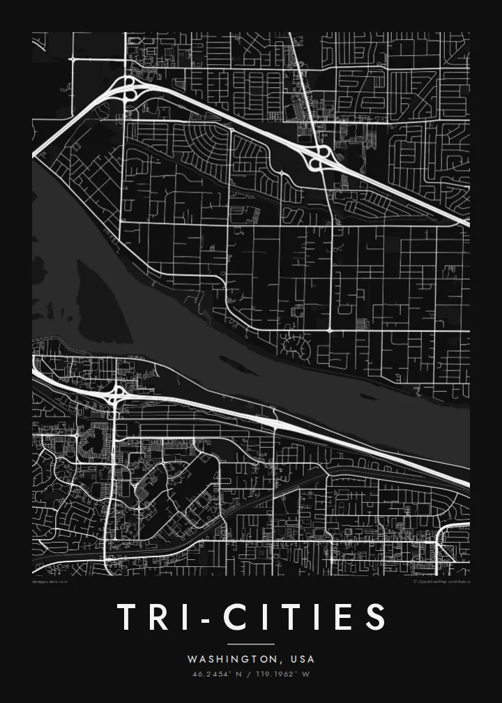 Tri-Cities map poster — Noir style