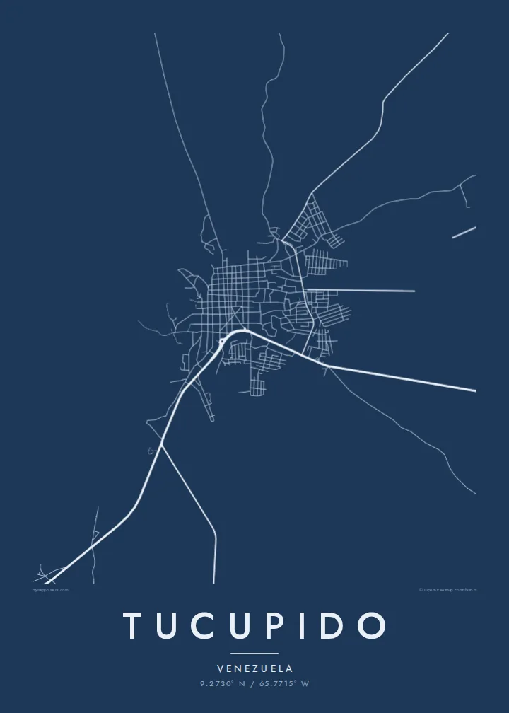 Tucupido map poster — Blueprint style