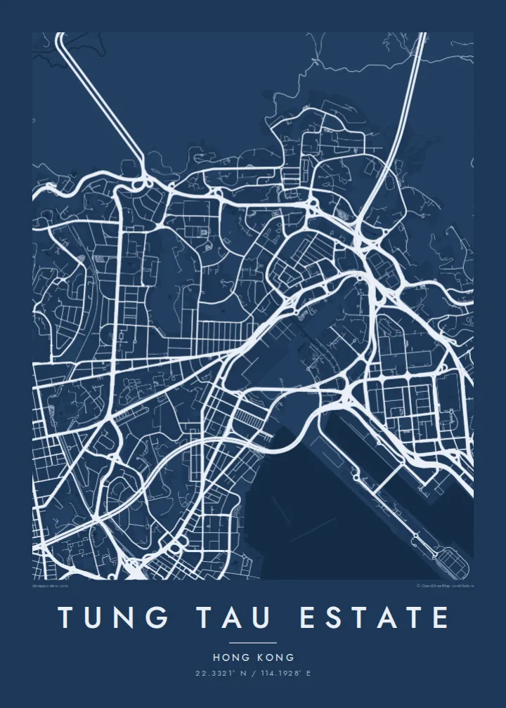 Tung Tau Estate map poster — Blueprint style