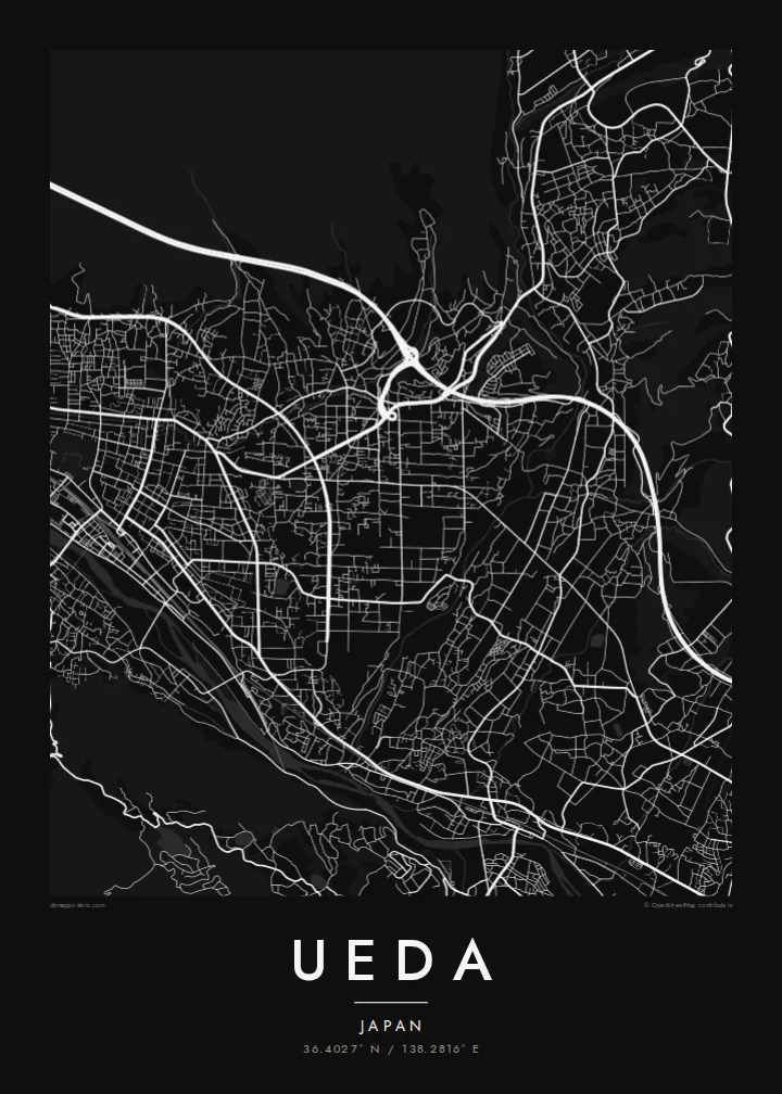 Ueda map poster — Noir style