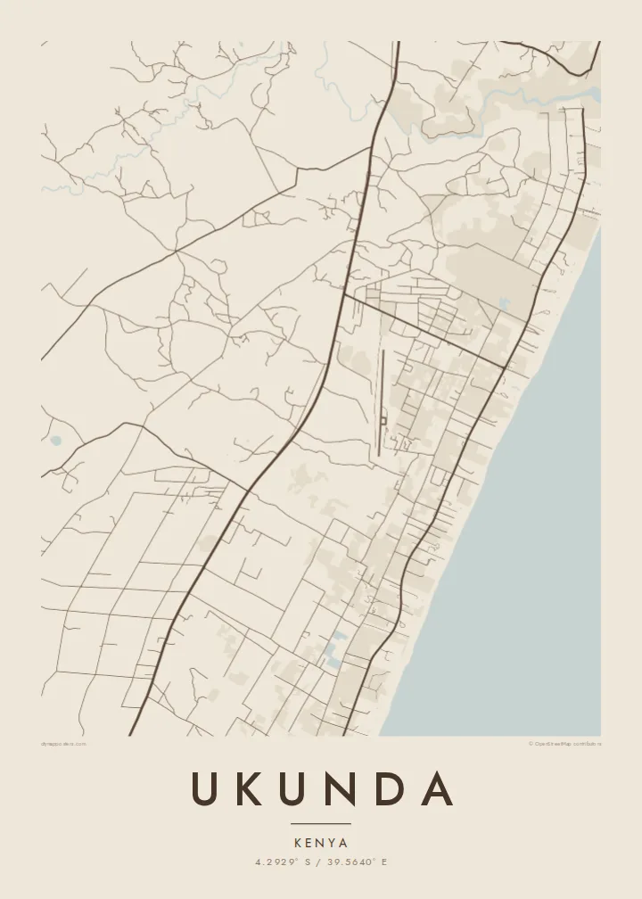 Ukunda map poster — Sand