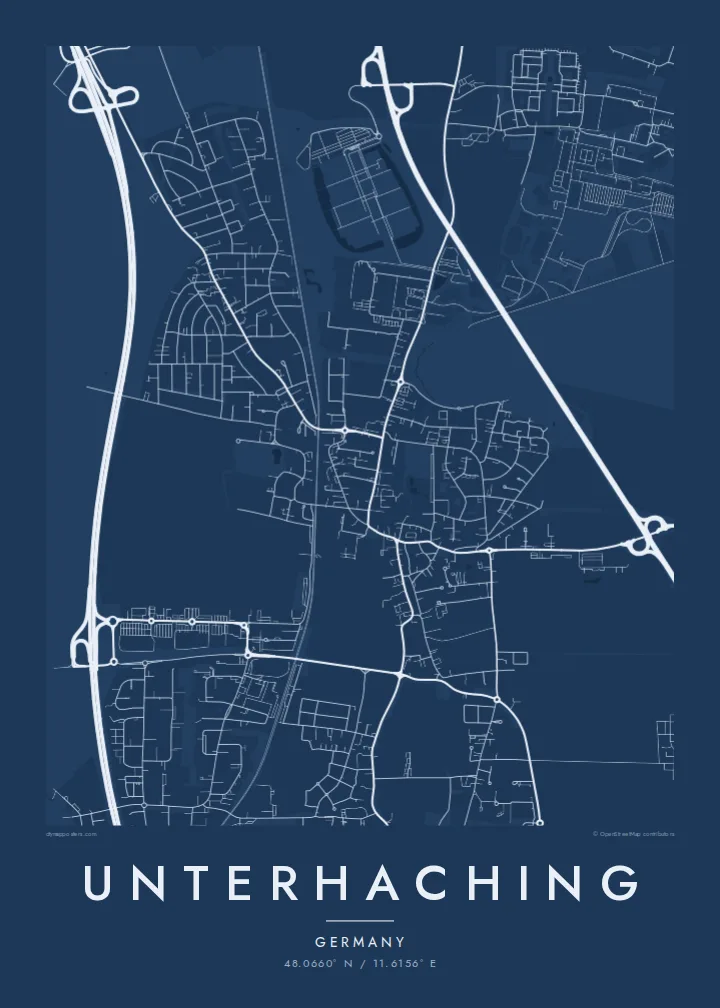 Unterhaching map poster — Blueprint style