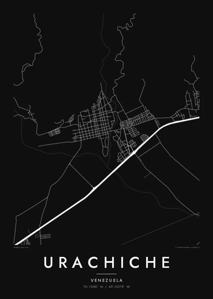Urachiche map poster — Noir
