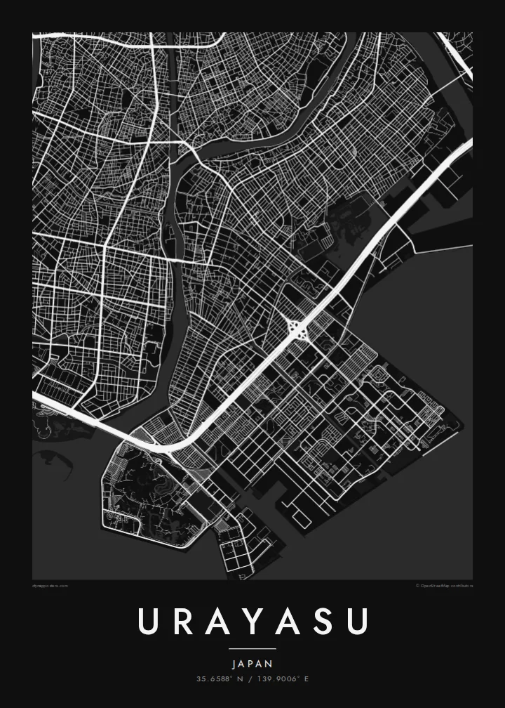 Urayasu map poster — Noir