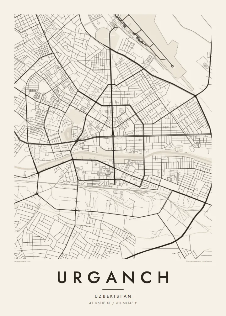 Urganch map poster — Paper style