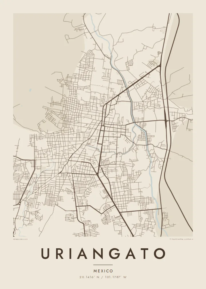 Uriangato map poster — Sand