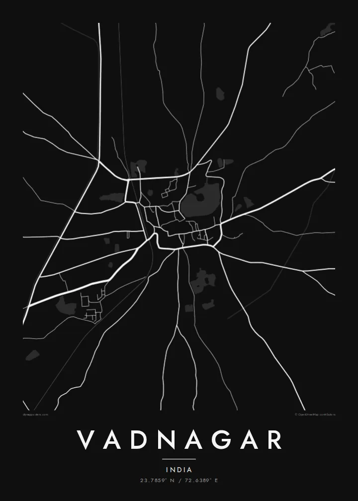 Vadnagar map poster — Noir style