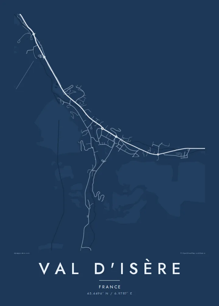 Val d'Isère map poster — Blueprint style