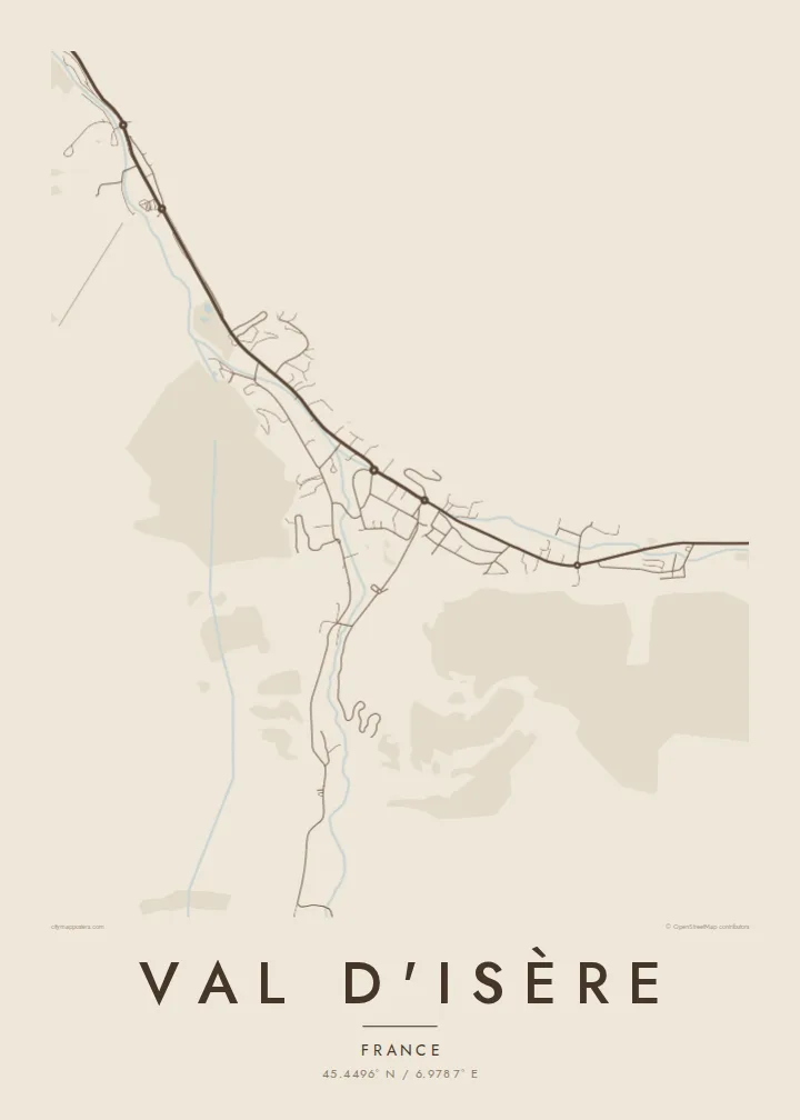 Val d'Isère map poster — Sand style