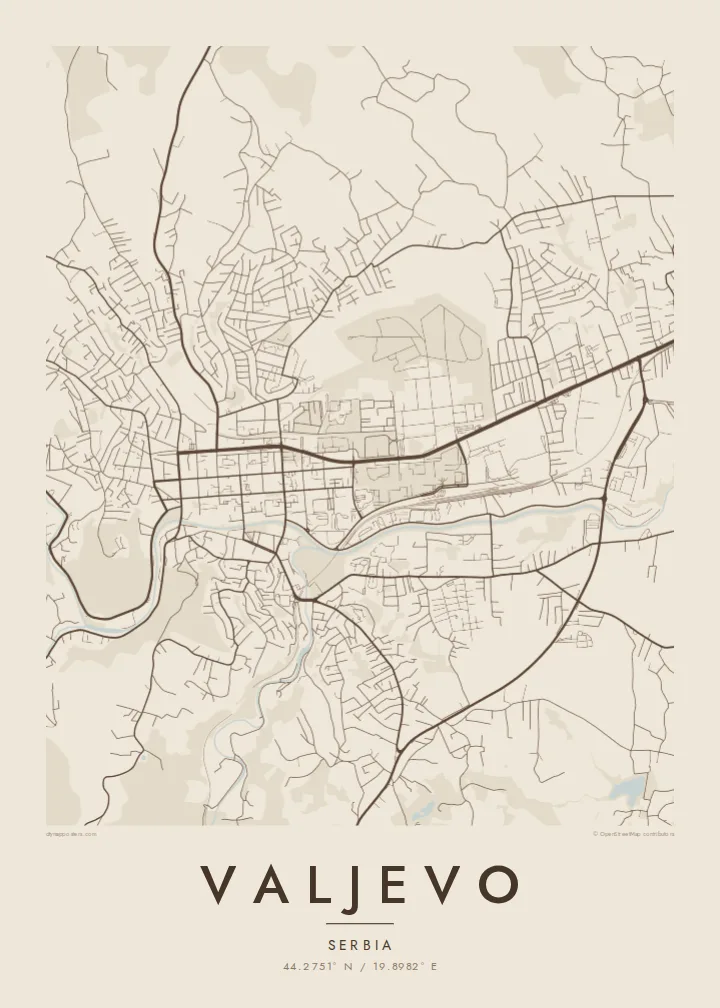 Valjevo map poster — Sand