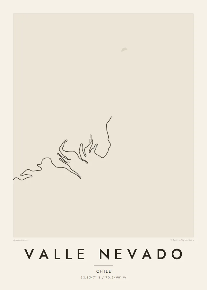 Valle Nevado map poster — Paper style