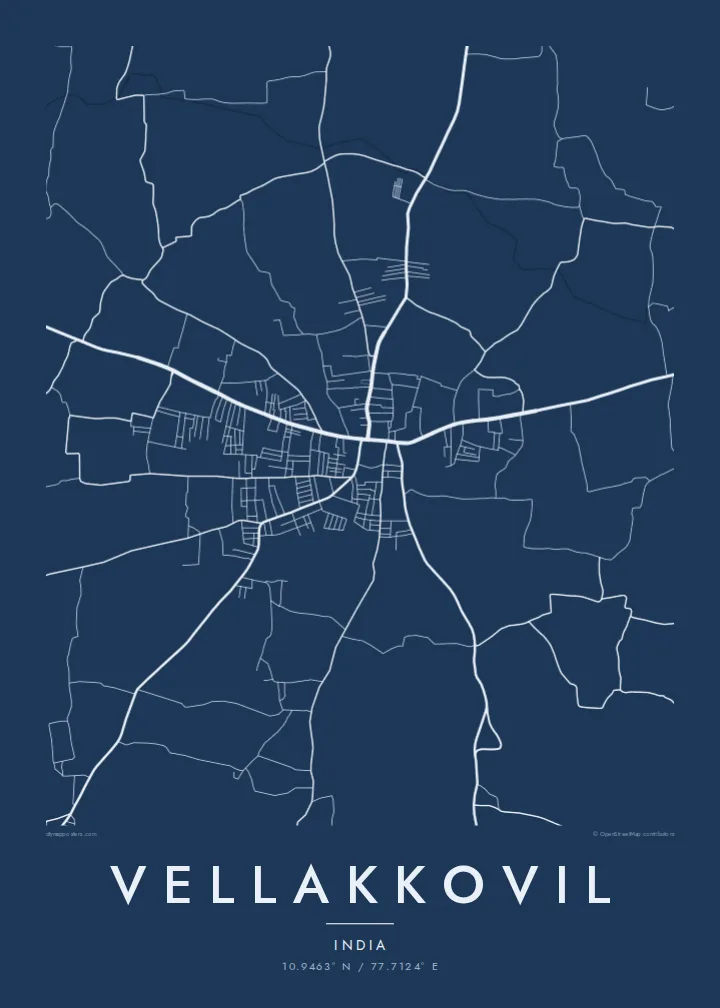 Vellakkovil map poster — Blueprint style