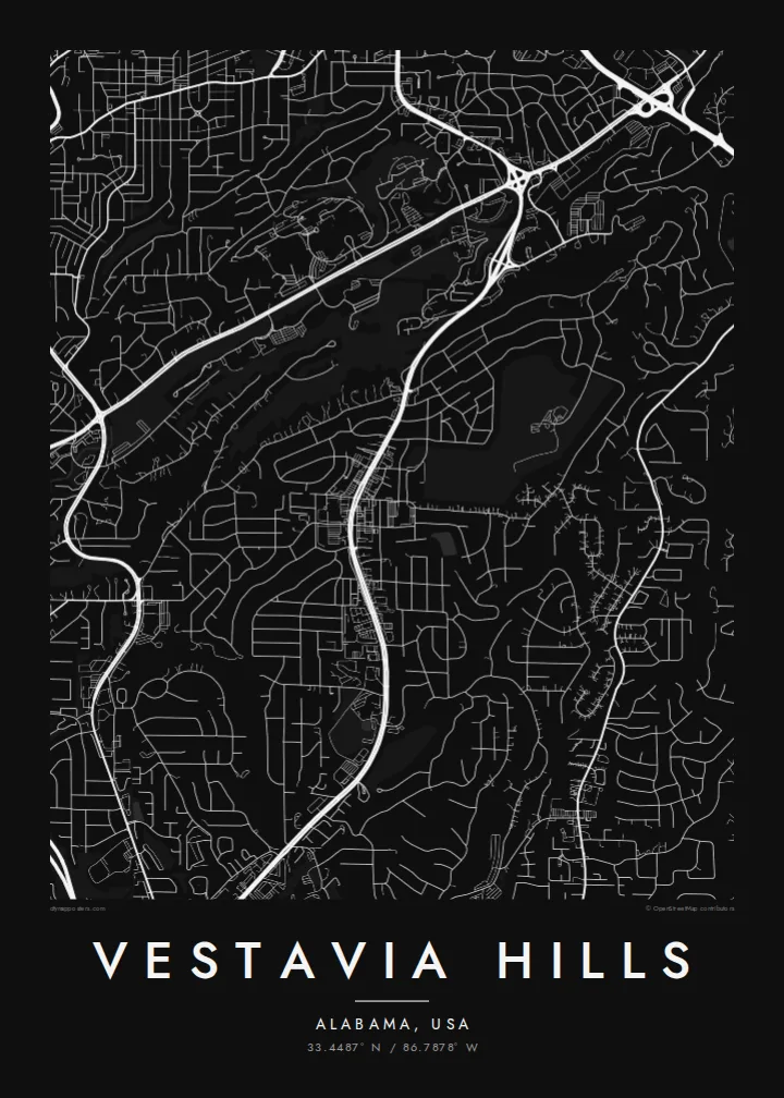 Vestavia Hills map poster — Noir style
