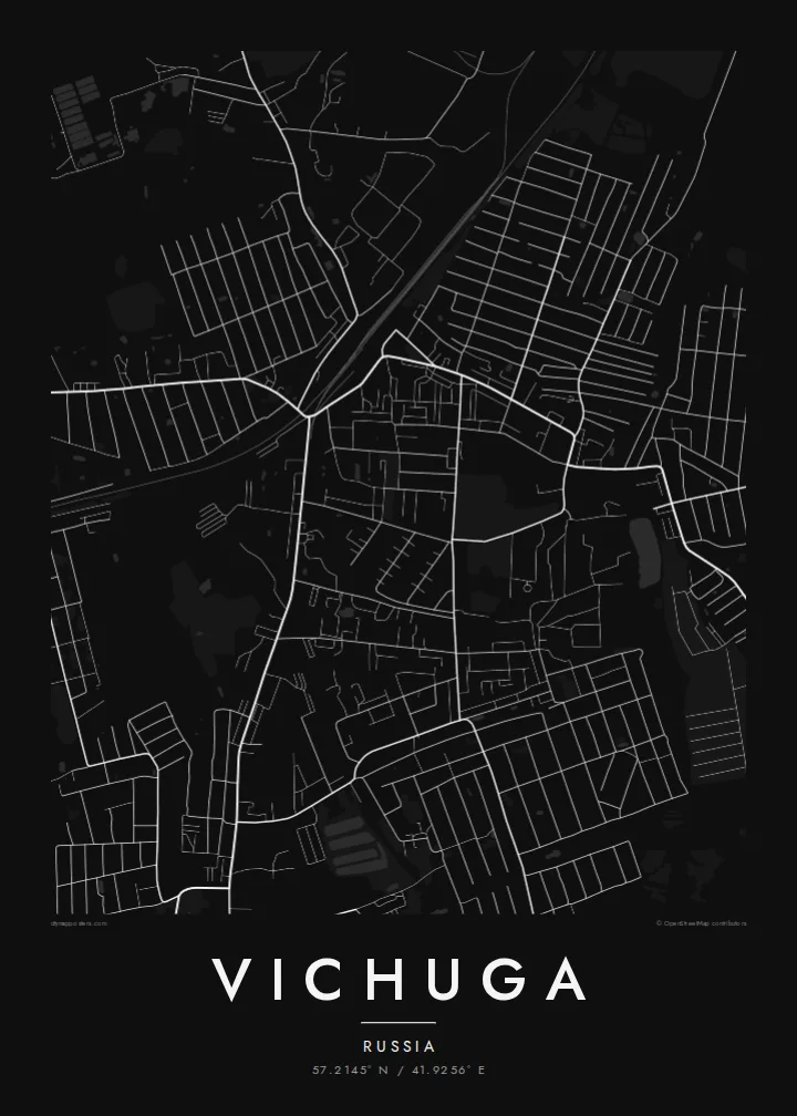 Vichuga map poster — Noir style