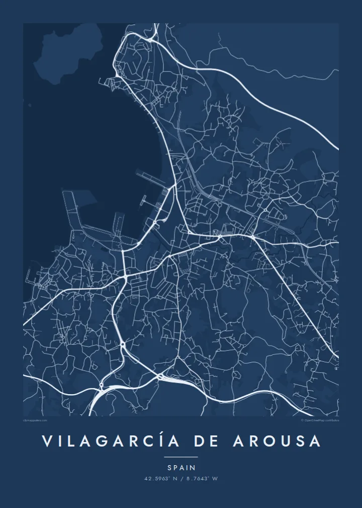 Vilagarcía de Arousa map poster — Blueprint style