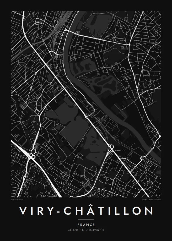 Viry-Châtillon map poster — Noir
