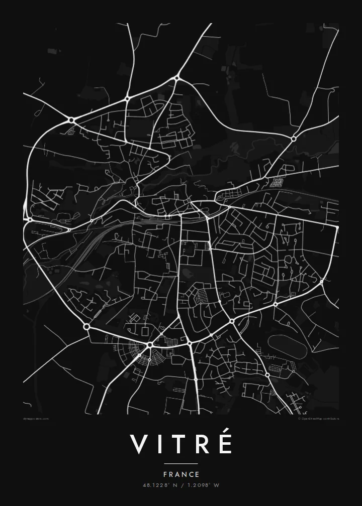 Vitré map poster — Noir style