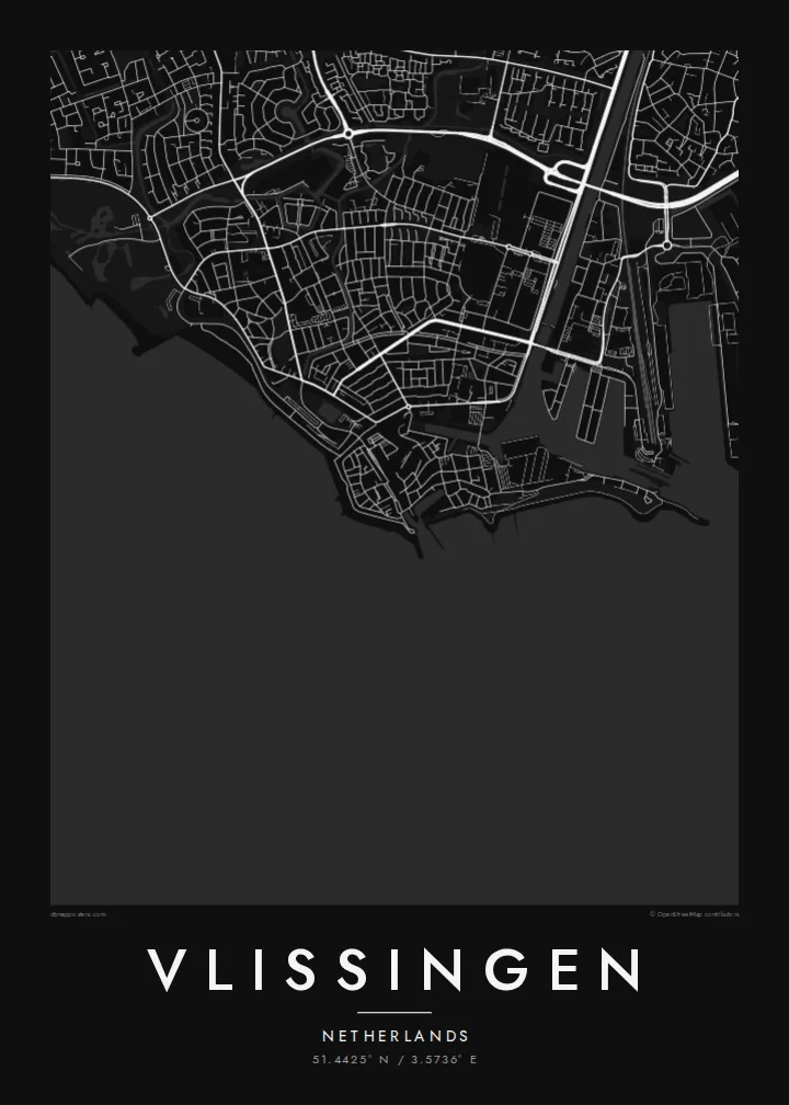 Vlissingen map poster — Noir style