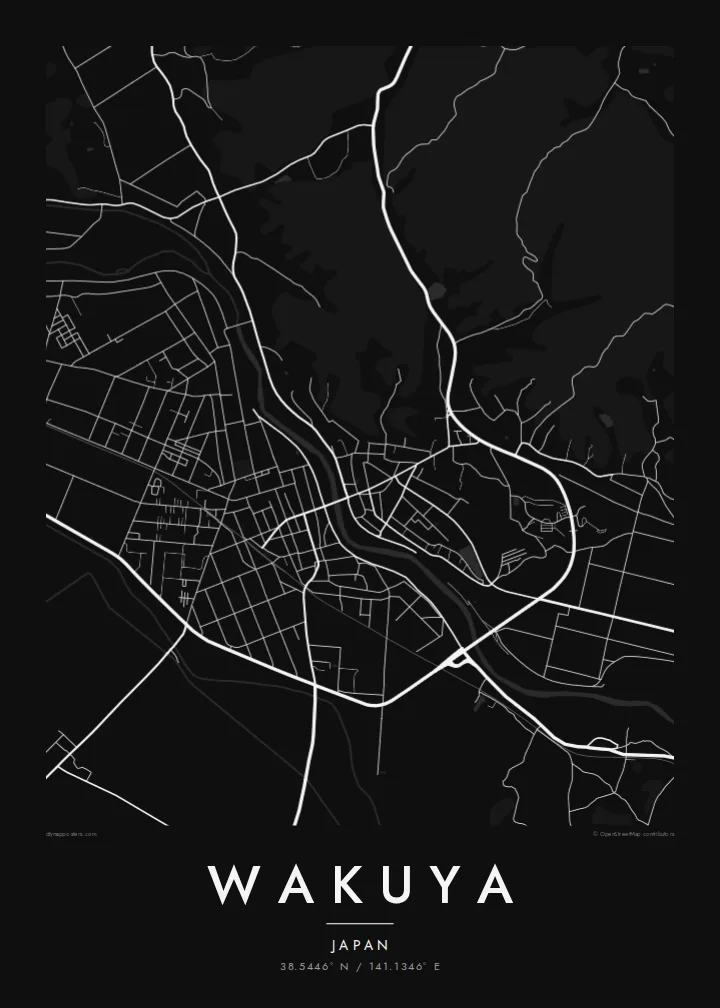 Wakuya map poster — Noir style