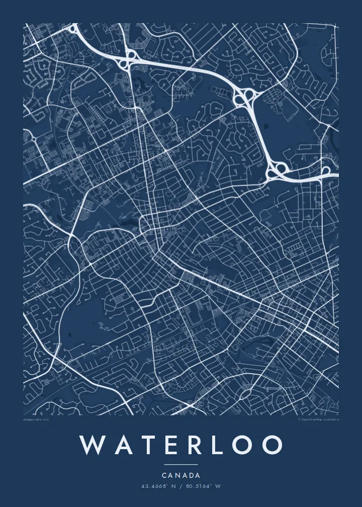 Waterloo map poster — Blueprint style