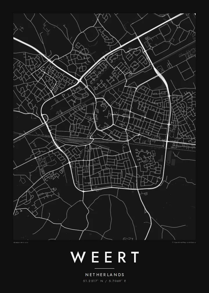 Weert map poster — Noir style