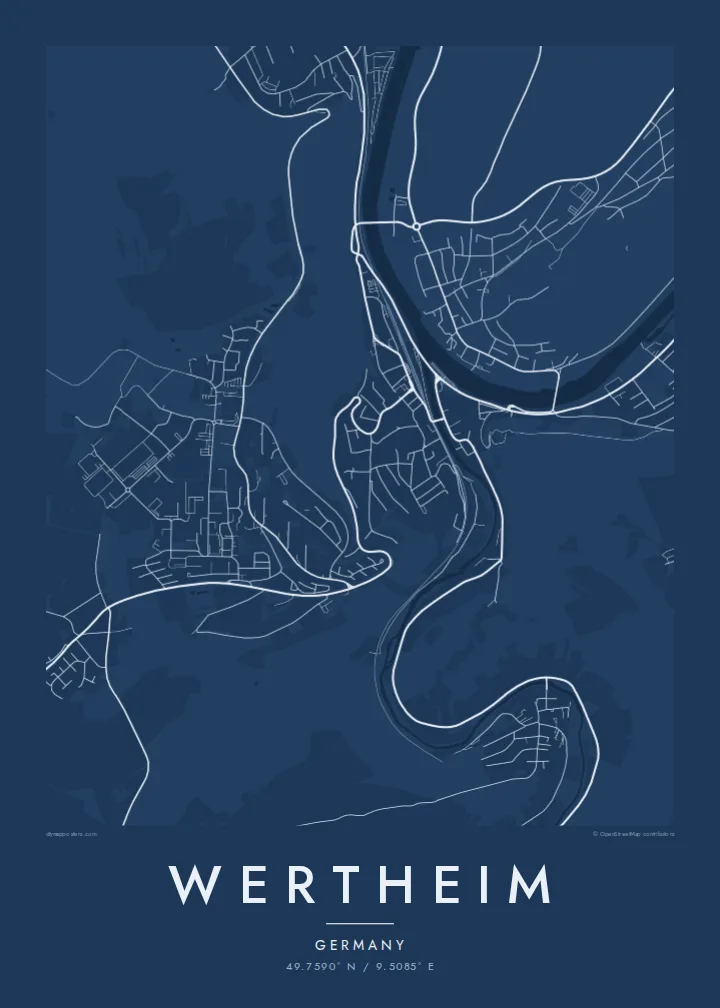 Wertheim map poster — Blueprint style