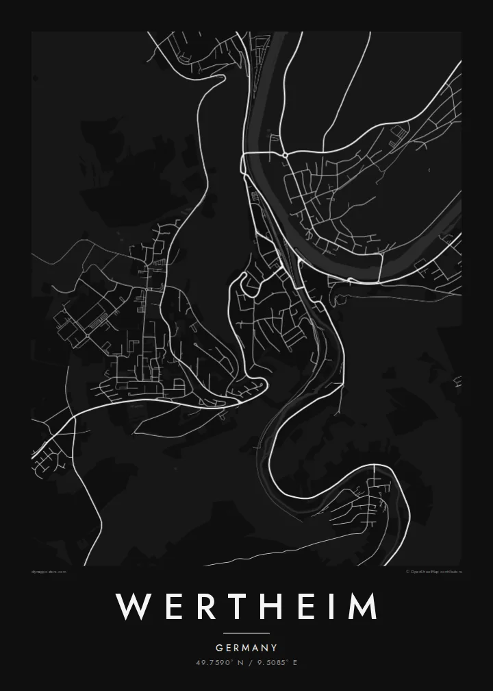 Wertheim map poster — Noir style
