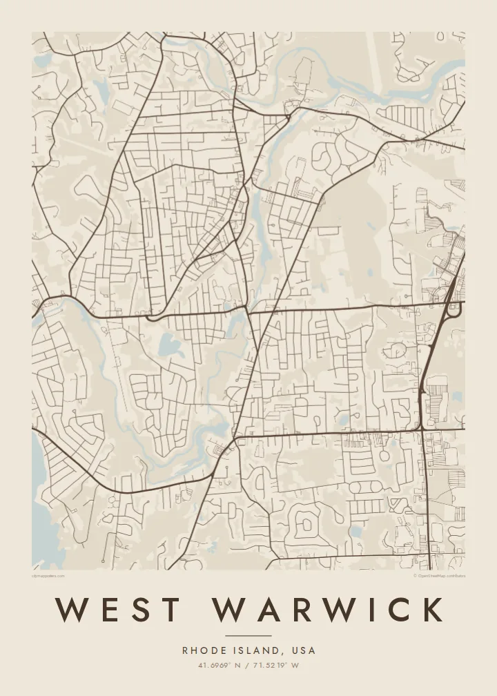 West Warwick map poster — Sand style