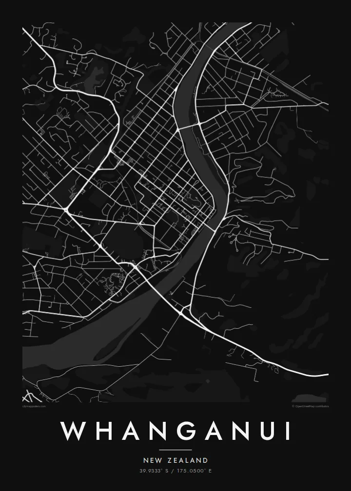 Whanganui map poster — Noir style