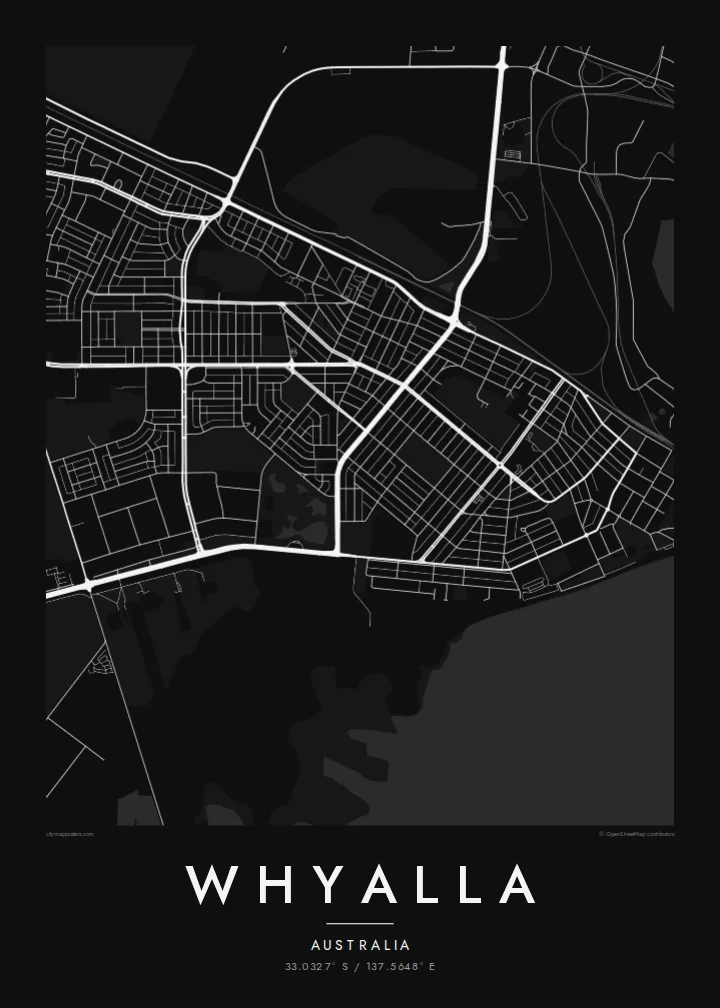 Whyalla map poster — Noir style