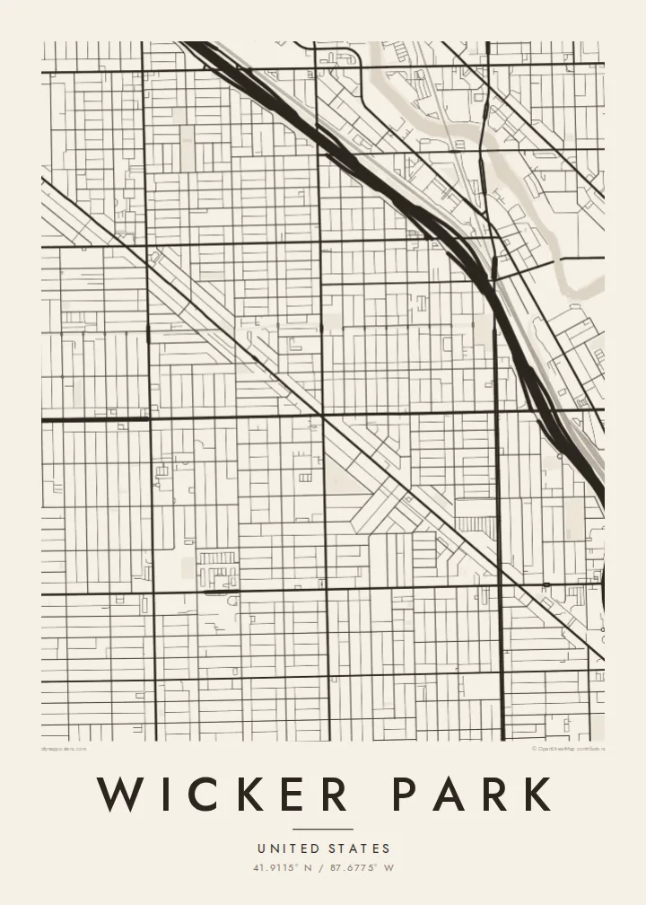 Wicker Park map poster — Paper style