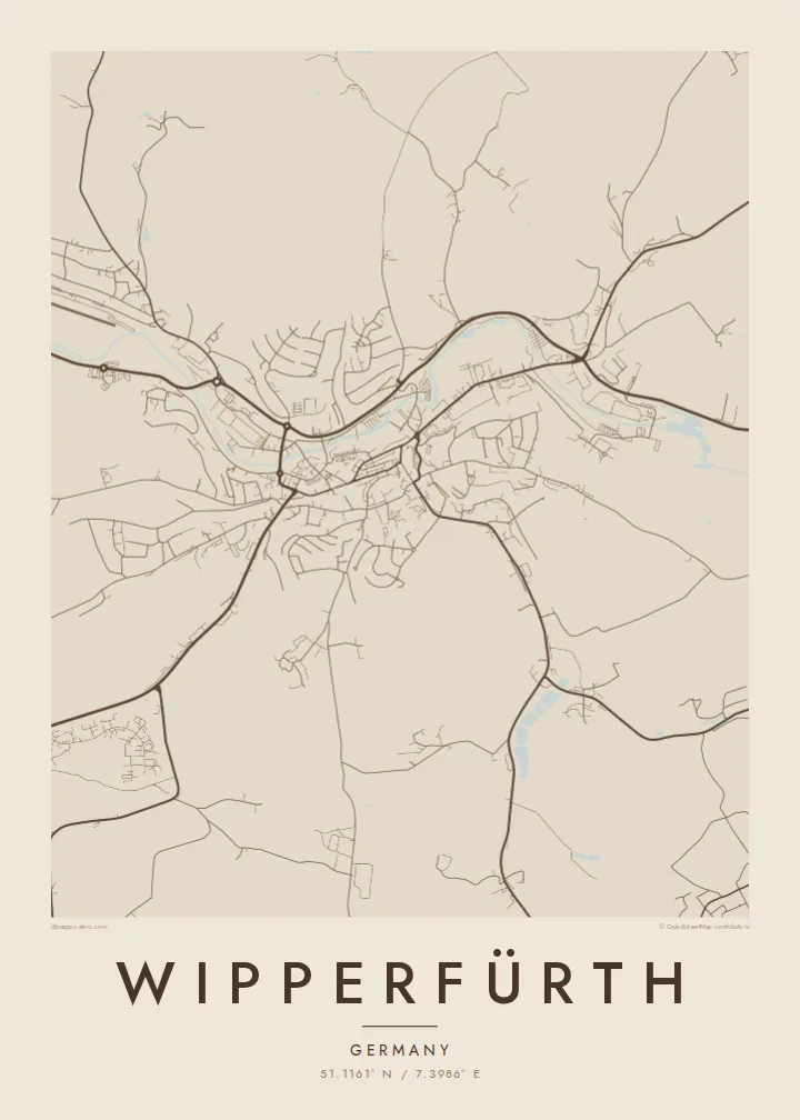 Wipperfürth map poster — Sand style