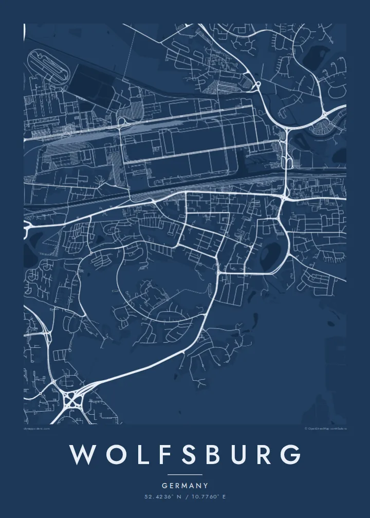 Wolfsburg map poster — Blueprint style