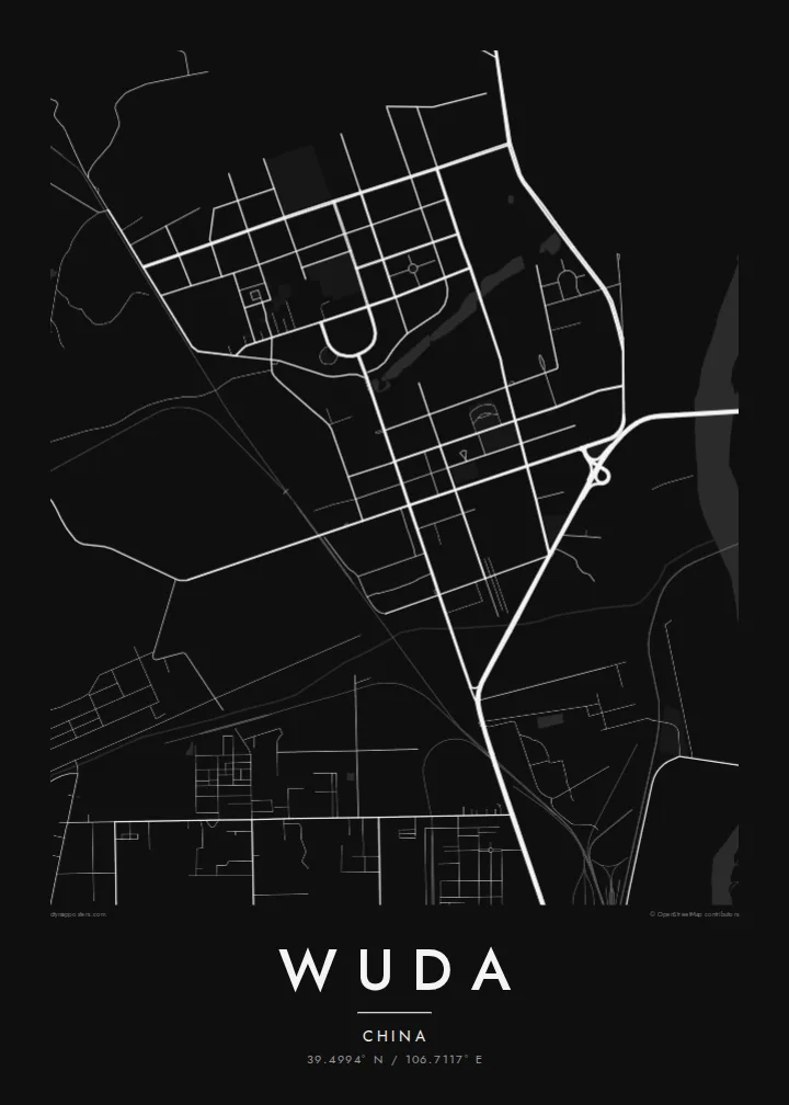 Wuda map poster — Noir style