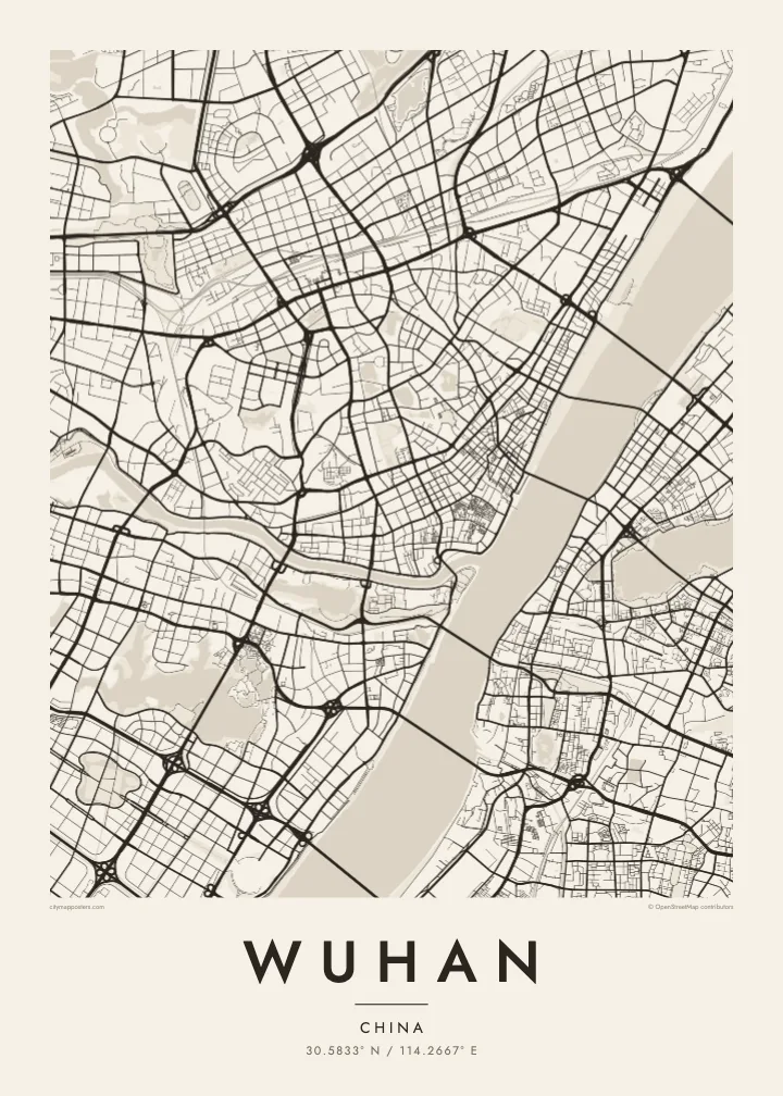 Wuhan map poster — Paper style