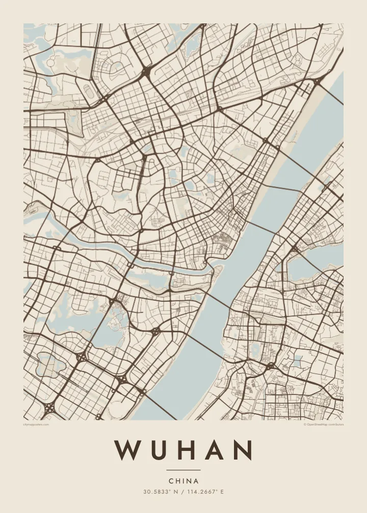 Wuhan map poster — Sand style