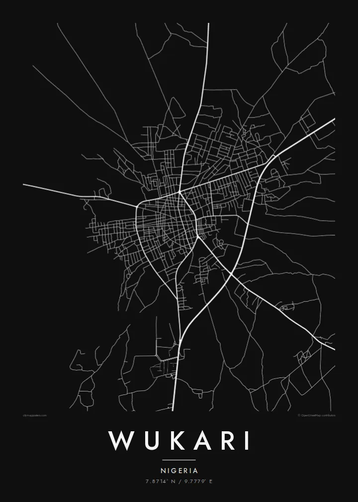 Wukari map poster — Noir