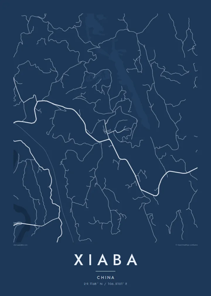 Xiaba map poster — Blueprint style