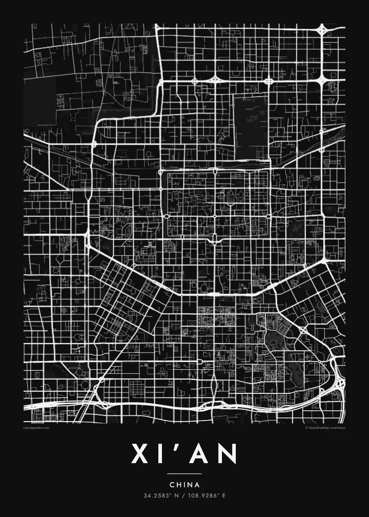 Xi’an map poster — Noir