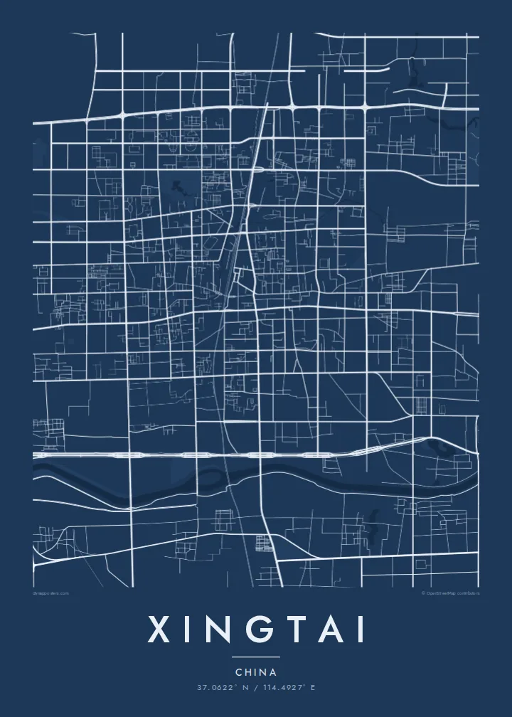 Xingtai map poster — Blueprint style