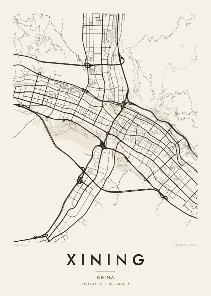 Xining map poster — Paper style