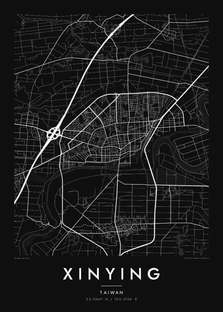 Xinying map poster — Noir