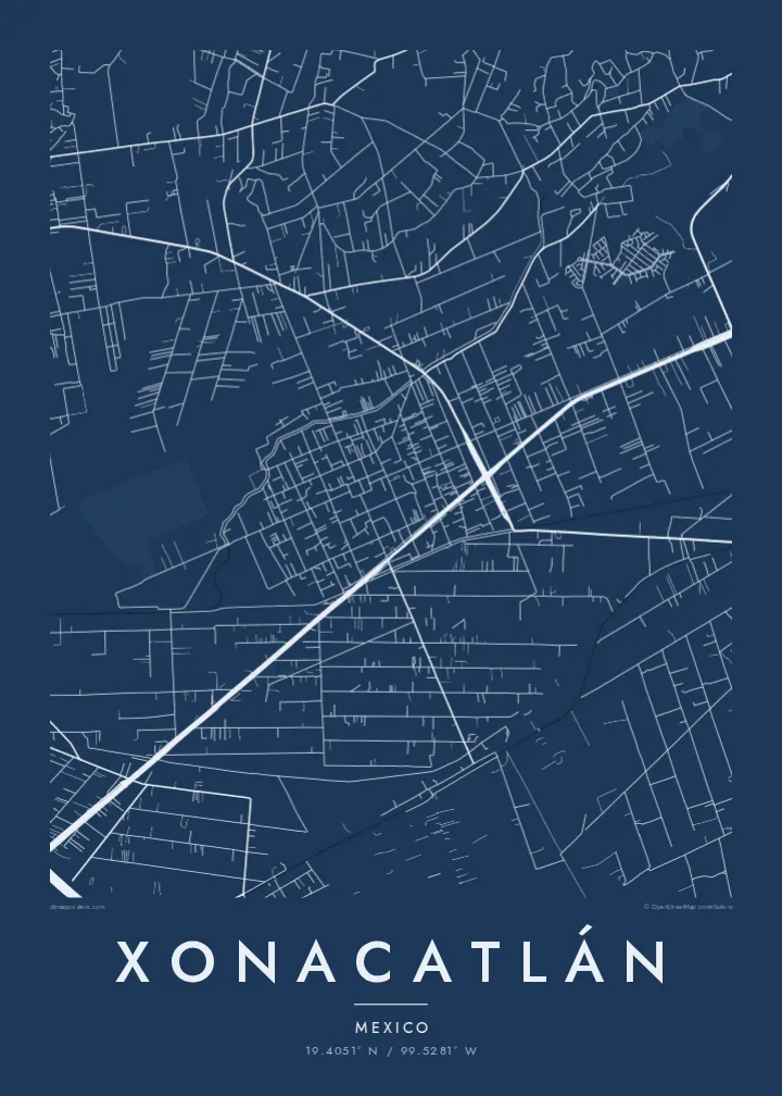 Xonacatlán map poster — Blueprint style